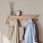 Wayshome Solid Wood Wall Hooks with Shelf, Coat Rack Wall Mount, Entryway Hanging Shelf with 7 Brass Hooks for Hats, Clothes, Towels, Bags, Beech Wood, Natural