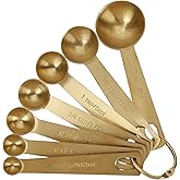 Blueden Measuring Spoons,304 Stainless Steel Measuring Cups &amp; Spoon Set of 7 Piece:1Tbsp&amp;1/2Tbsp,1tsp,3/4tsp,1/2tsp,1/4tsp,1/8tsp Teaspoon Coffee Scoop Tablespoon for Dry and Liquid Ingredients,Gold