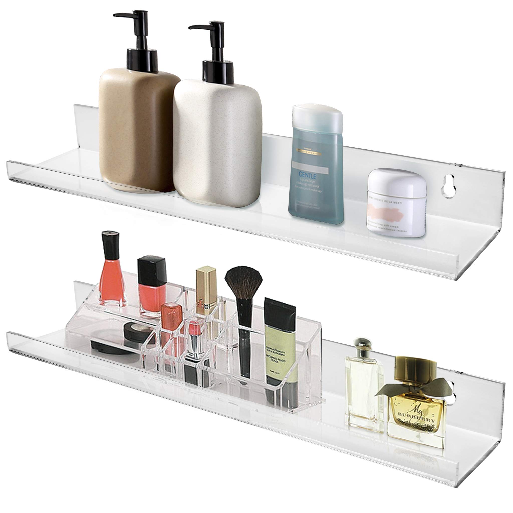 My Charity Boxes Floating Shelves Wall Mounted Bookshelf 15 x 5 x3 Clear Acrylic Bathroom Shelves Cosmetics Organizer, Spice Rack Storage or Wall Décor Display (2 Pack)