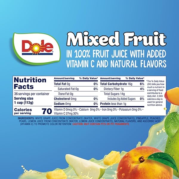 DOLE FRUIT BOWLS MIXED FRUIT IN 100% JUICE SNACKS, 4OZ 36 TOTAL CUPS, GLUTEN & DAIRY FREE, BULK LUNCH SNACKS FOR KIDS & ADULTS