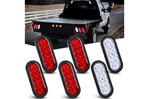 Nilight 6 Inch Oval Trailer Tail Light 6PCS Red White 10LED with Flush Mount Grommets Plugs IP67 Waterproof Brake Turn Signal