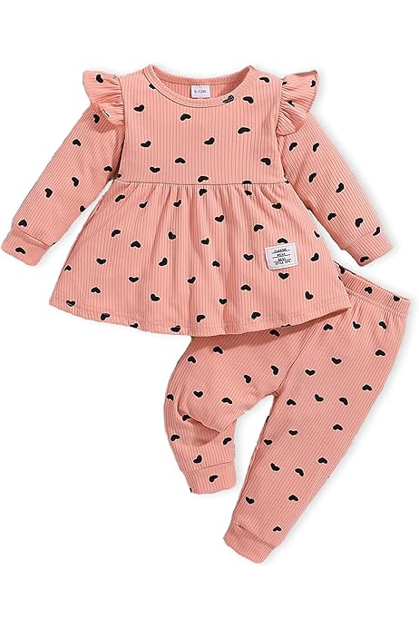 Conjunto De Ropa Para Bebé Niña 3 Piezas - Estampado Corazones, Algodón, Tallas 0-18 Meses, Otoño/invierno