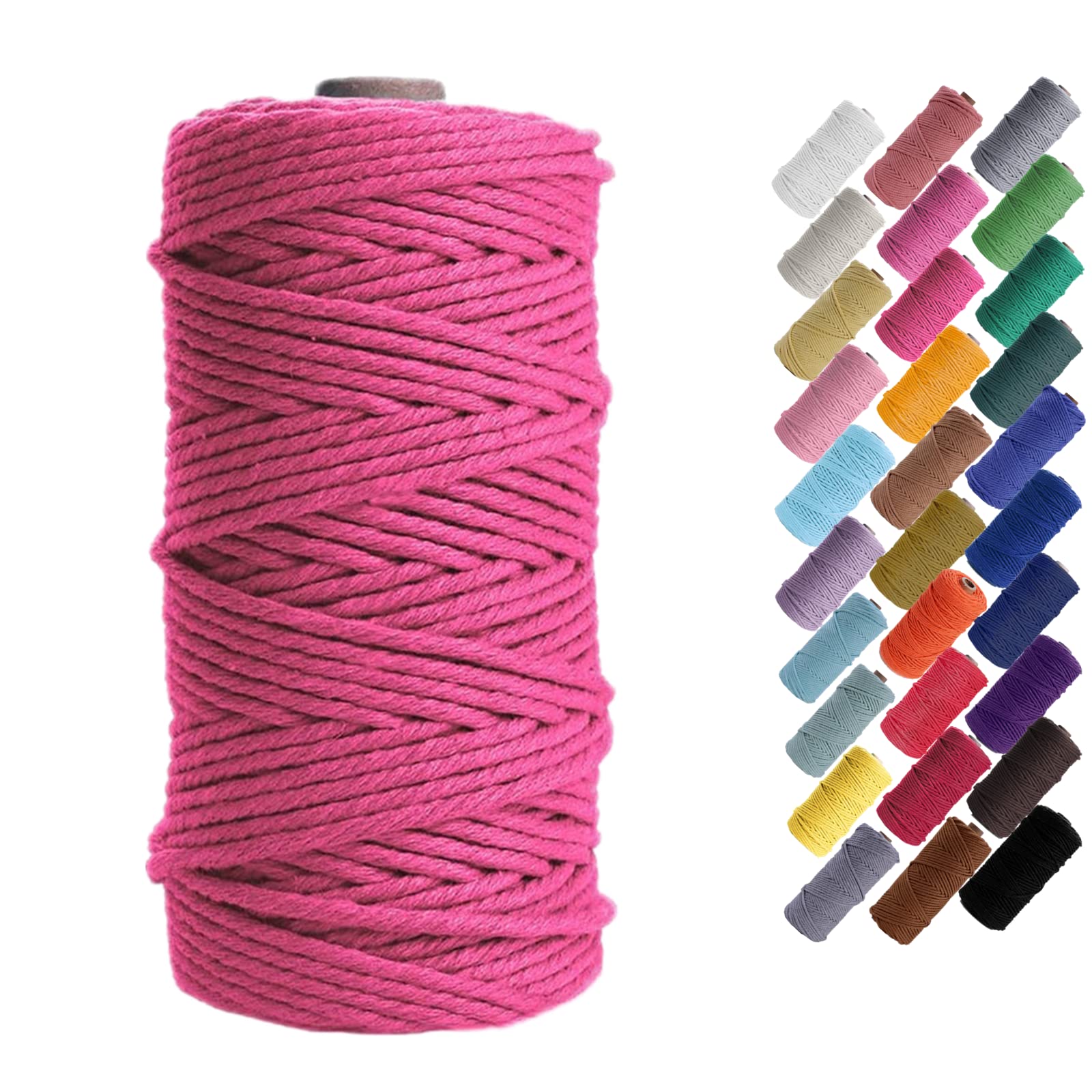 Binwat 3mm x 100m Natural Cotton Cord Yarn Macrame Rope Cord Cotton Rope for Wall Hangings, Plant Hangers, DIY Crafts, Home Decorations, Gift Wrapping (Rose Red)