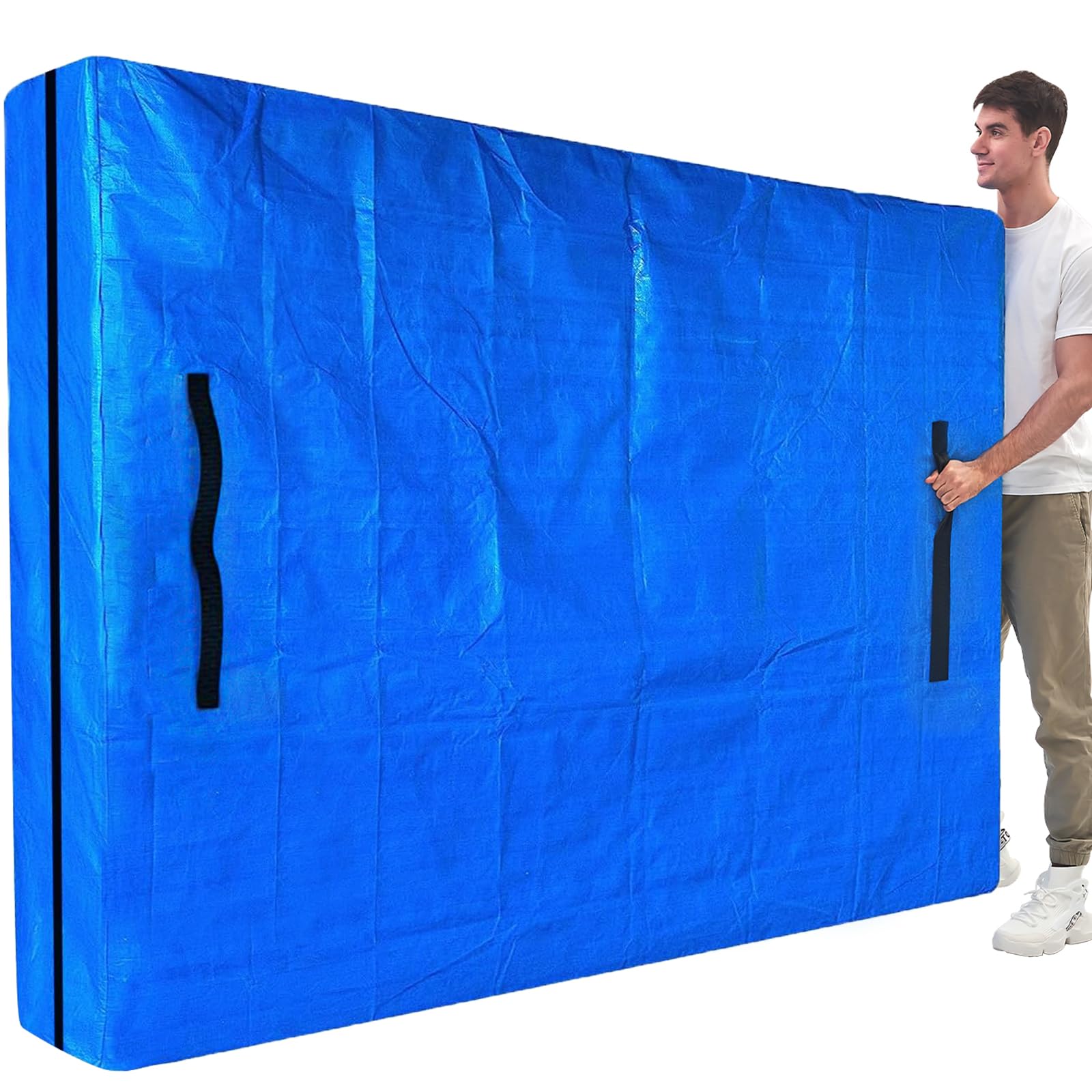 Photo 1 of Mattress Bags for Moving, BETU Mattress Protector Waterproof Mattress Cover King Size Storage Bags with 8 Heavy-Duty Handles and Zipper for Bed Extra Thick Large Reusable (82"x79"x15" Blue)