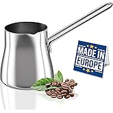Crystalia Turkish Coffee Pot 18/10 Stainless Steel, Stove Top Tea Maker, Milk Warmer, Greek Arabic Coffee Cezve Briki, 23 2/3 oz (700 ml) (Silver, Large)