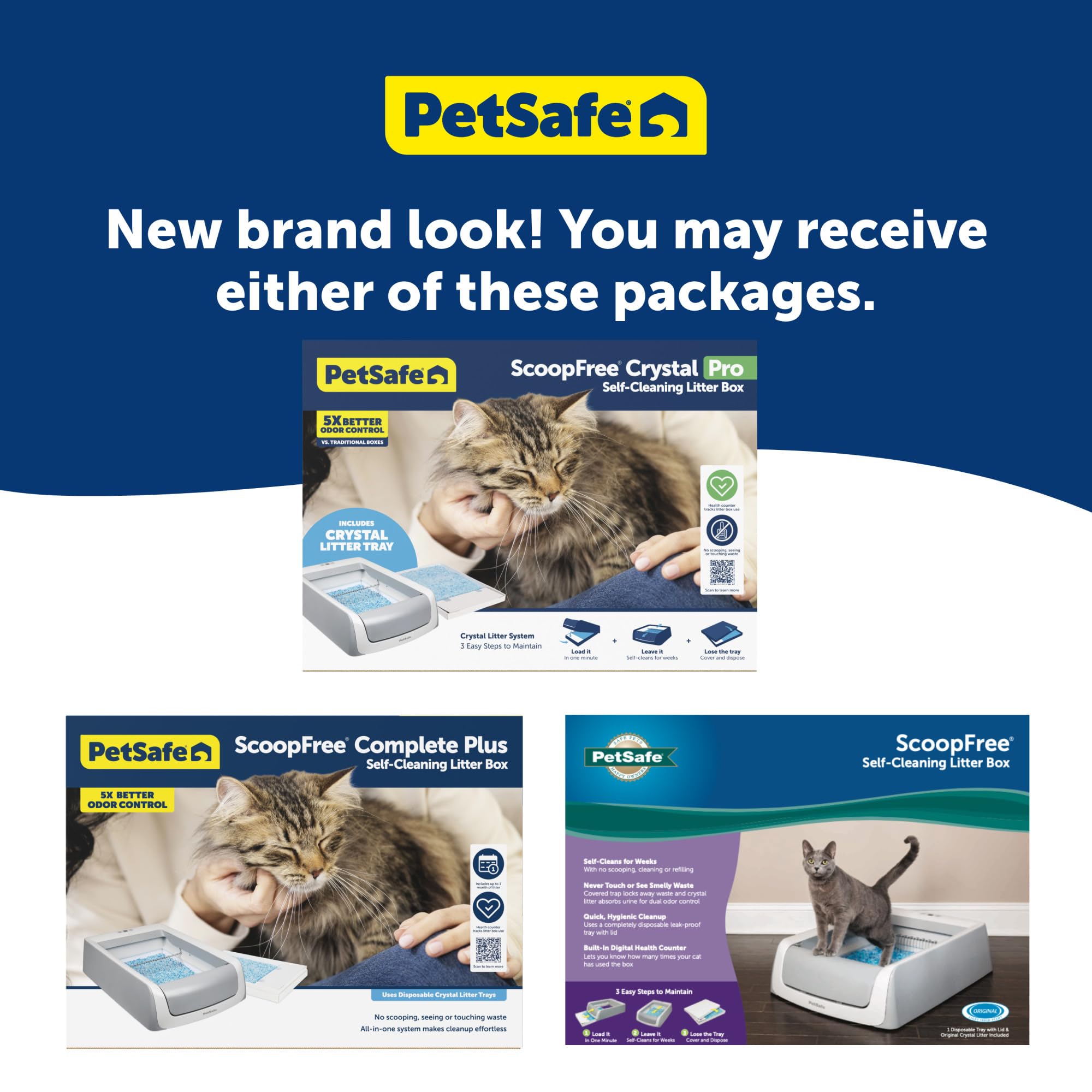 PetSafe ScoopFree Crystal Pro Self-Cleaning Automatic Litter Box - Uncovered Motion-Sensing Cat Box with Integrated Health Counter - Includes 1 Disposable Crystal Litter Tray
