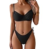 Eomenie Bikini Sets for Women Sexy Underwire Two Piece Bathing Suits Ribbed Tie Side Swimsuit