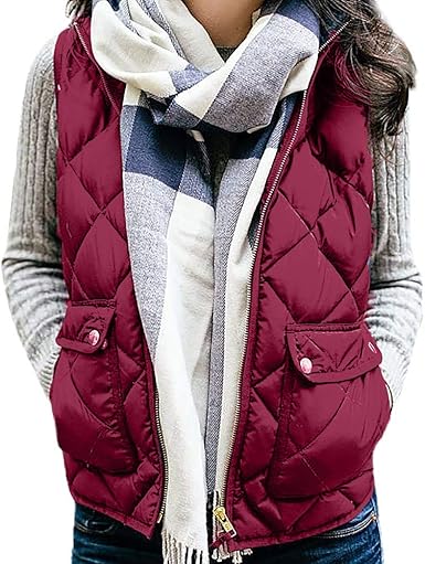 Sunmoot Winter Women Down Vest Lightweight Sleeveless Padded Gilet Outerwear Puffer Waistcoat Jackets Coats