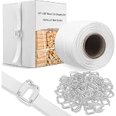Ribbonlic 3/4" x 500' Woven Cord Strapping Kit, White | 100 Pack Metal Wire Buckles, Woven Cord Banding, Packaging Strapping Roll, 2400 Lbs Break Strength