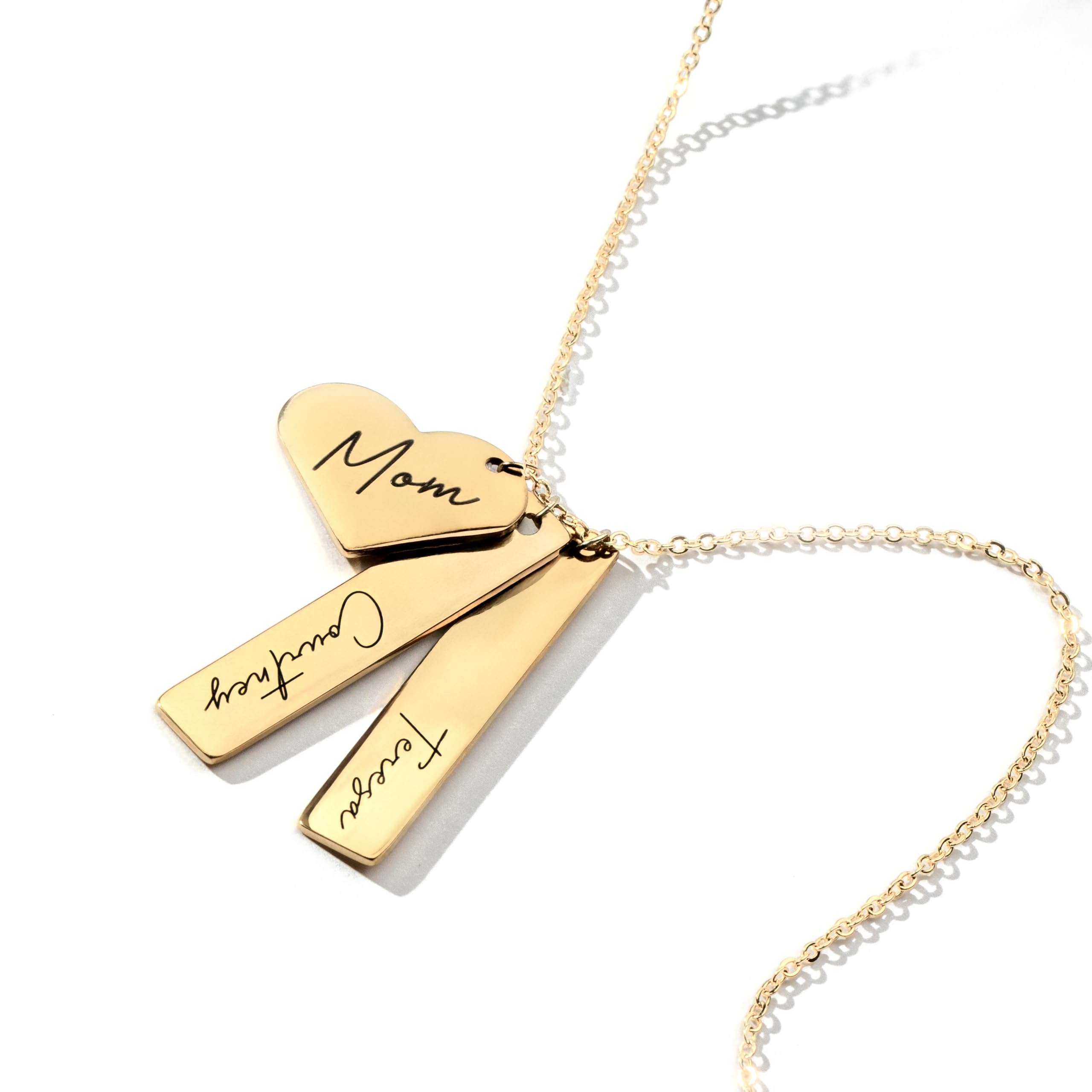 MignonandMignon Custom Name Necklace Personalized Engraved Gold Bar Necklace, Kids’ Names, Heart Charm, Gift for Mom, Unique Birthday Jewelry for Women - H8N