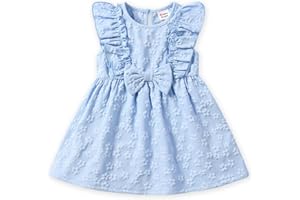 PATPAT Toddler Baby Girls Summer Dresses Spring Clothes Flower Sundress Ruffle Sleeve Bowknot 3-24 Months