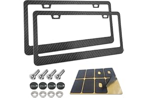 BGMVFK Carbon Fiber License Plate Frame- Black Aluminum Heavy Duty Car Tag Holder Cover, 2 Pack Rust/Rattle Proof Front & Rear Plate Mounting Kit- Screws, 2 Hole