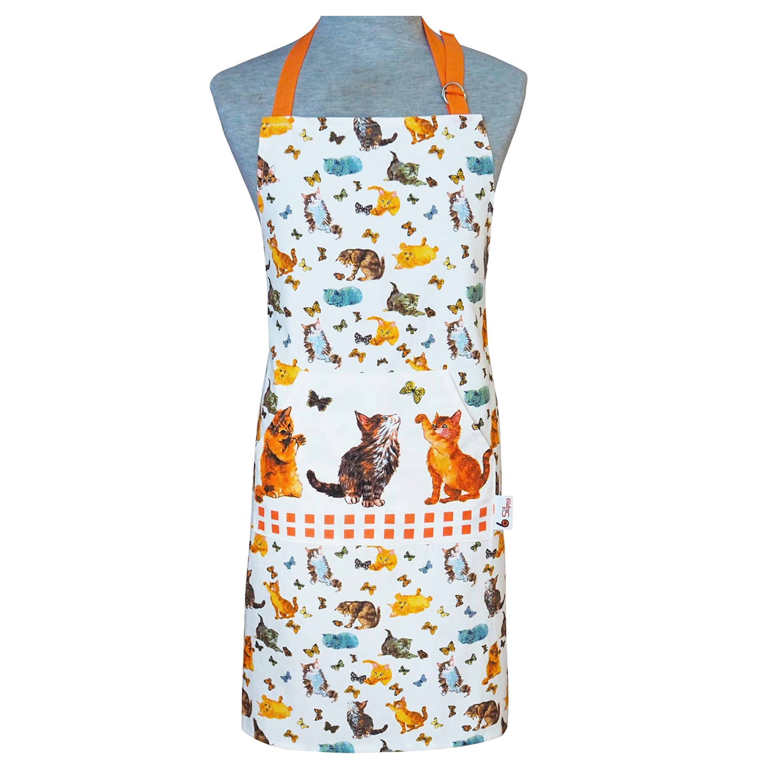 Sterling Sports® Men Cotton Cooking Aprons For Women & Men - Quick Dry Chef Kitchen For Baking, Cooking & BBQ Grill - Perfect Mothers Day Gifts For Baking Lovers (Cats with Butterfly)