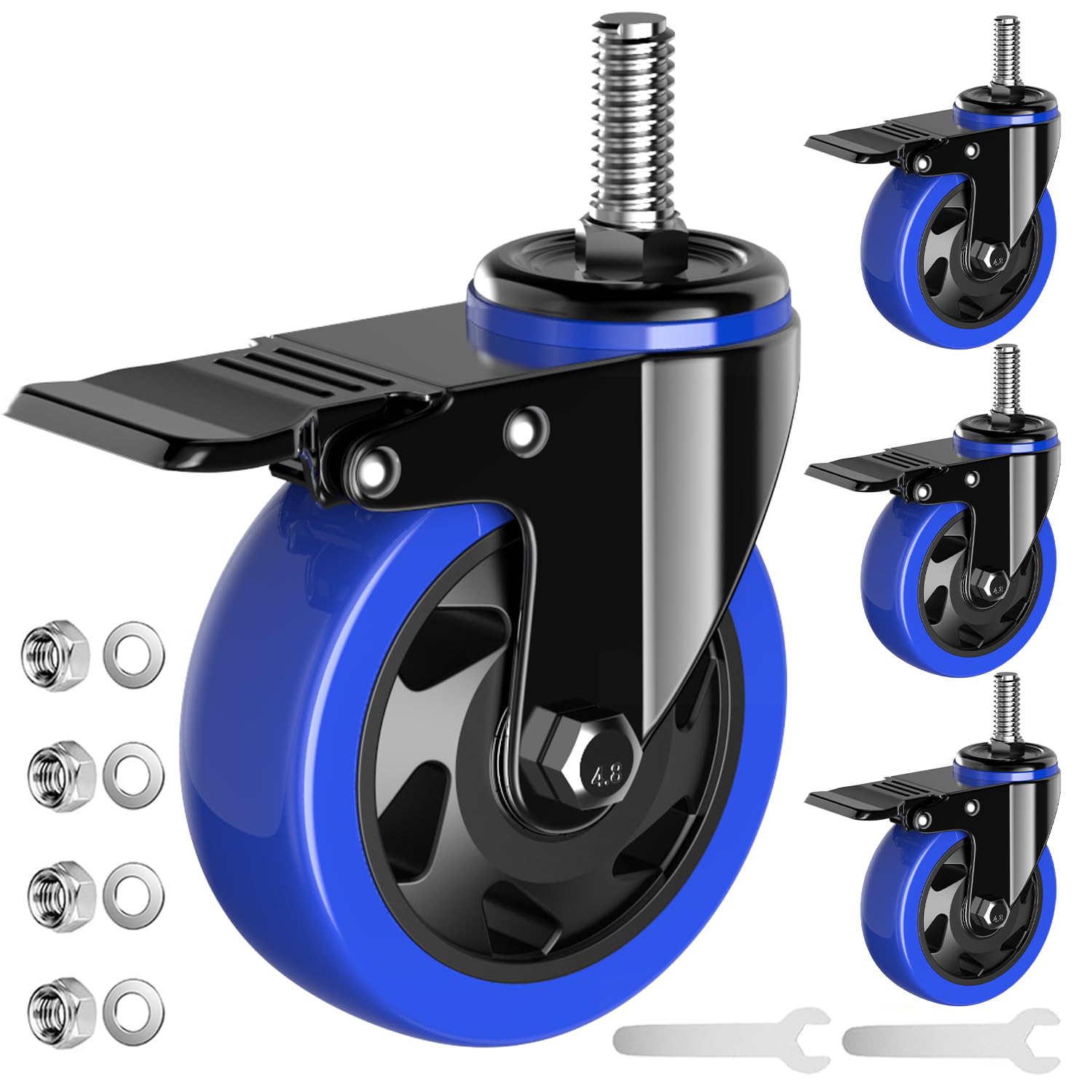 Photo 1 of 4 Inch Caster Wheels Heavy Duty Stem Caster 2000Lbs, Threaded Stem Casters 1/2"-13 x 1(Stem Diameter 1/2", Stem Length 1"), Swviel Locking Caster Set of 4, Industrial Castor Wheels for Cart,Furniture