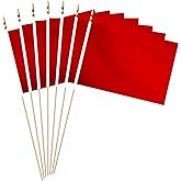 LUSEOAN 20 Pack Red Mini Wood Stick Sublimation Flag Set,5x8 Inch Solid Color Blank Hand Held Small Miniature Plain Flags for DIY Graffiti,School,Kids Birthday,Grand Opening Decorations