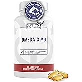 NATION HEALTH MD Omega-3 MD Fish Oil - Omega 3 Supplement for Women & Men - Wild-Caught & Burpless Fish Oil 3600 mg - with Omega3 Fatty Acid EPA 1300 mg + DHA 860 mg - 90 Softgels