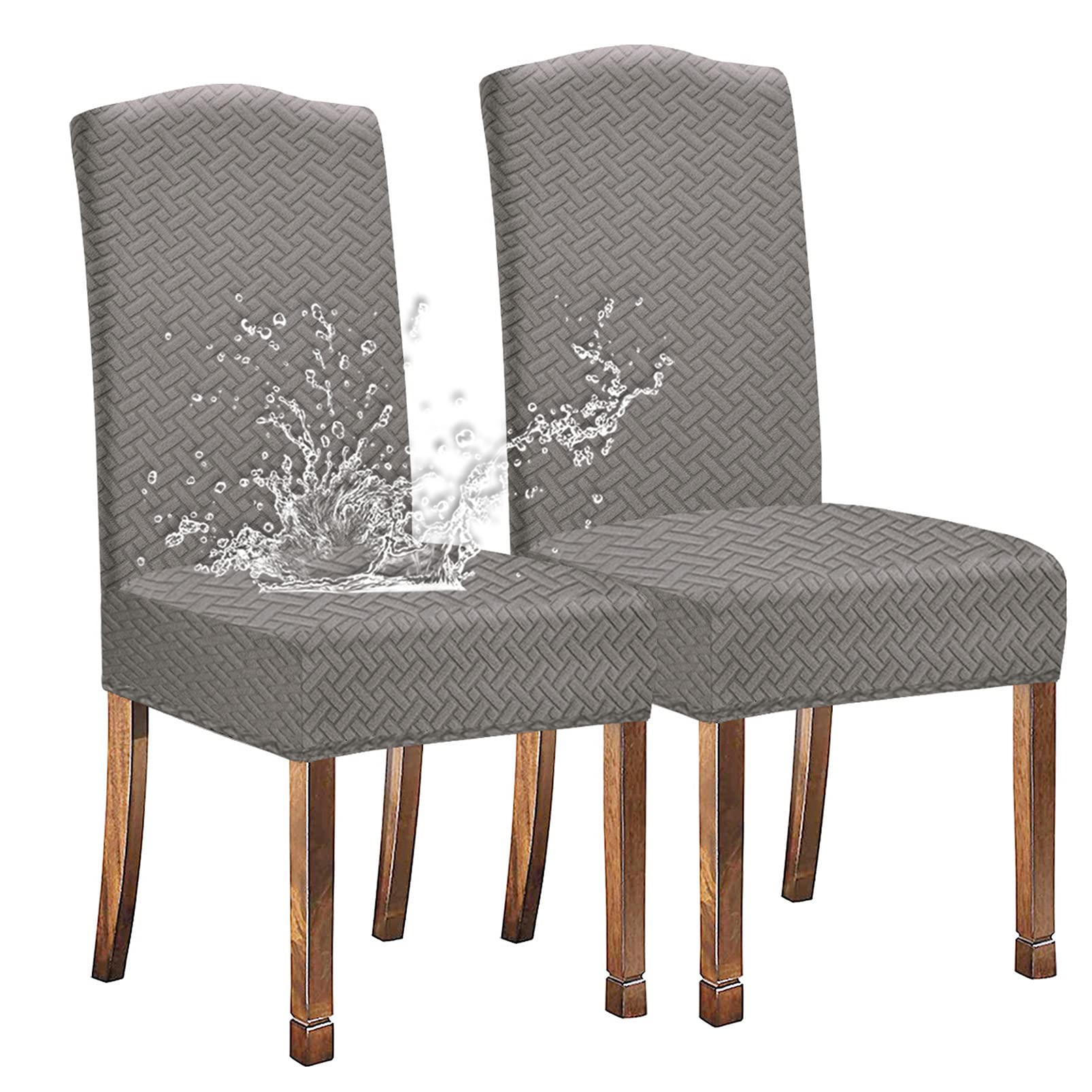 KELUINA Stretch Waterproof Jacquard Dining Chair Covers Home Decor Chair Covers for Dining Room Chairs Restaurant Hotel Ceremony (Light Grey, 2 Pieces)