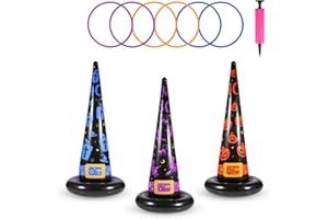 Yeepoo Halloween Ring Toss Game Set, 5Pcs Inflatable Witch Hats with 10Pcs Colorful Plastic Rings and Air Pump for Halloween Party Games Super Fun Indoor Outdoor Party Supplies