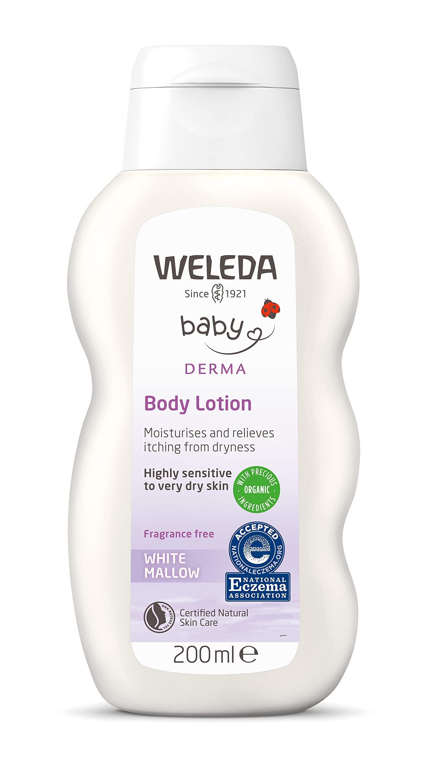 Weleda Baby Derma Baby Lotion, White Mallow Moisturising Cream, Dermatologically Tested for Hypersensitive, Very Dry and Atopic skin, Developed by Professionals, Fragrance Free, 200 ml