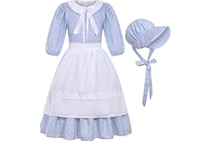 SIZGAROOT Colonial Costume Girls Pioneer Girl Dress Prairie Costume with Bonnet