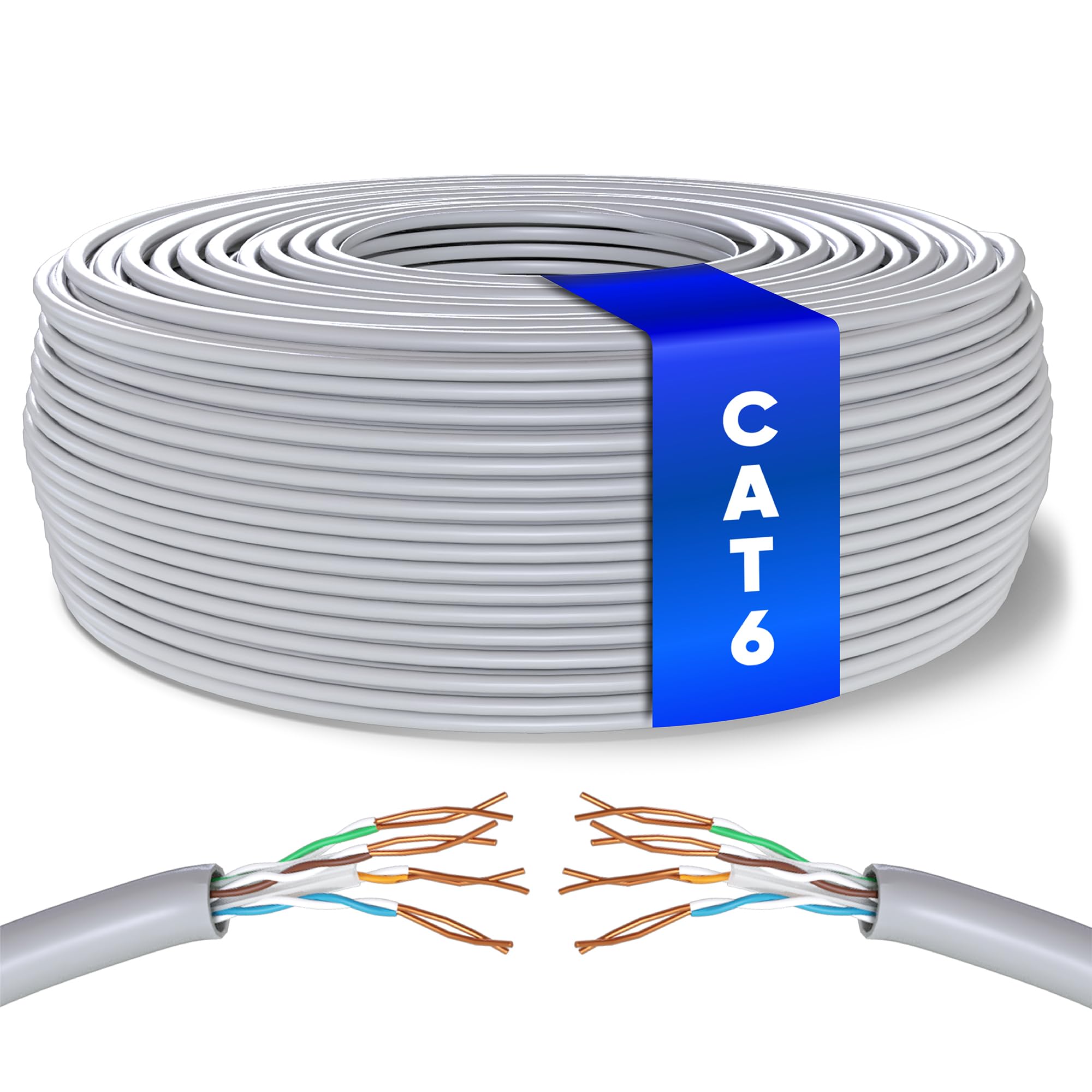 Mr. Tronic Bulk Cat 6 Ethernet Cable 100m, High Speed LAN Ethernet Network Cable, 100m Bulk Cat6 Internet 1 Gbps, 250 MHz, ADSL AWG24, UTP CCA (100 Meters, Grey)