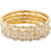 Efulgenz Indian Traditional Faux Pearl CZ Bridal Bracelet Bangle Set