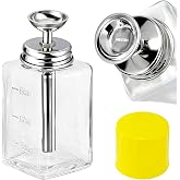ffresiss 6oz / 180ml Glass Dispenser, Push Down Acetone Pump | Alcohol Dispenser with Metal Cover, Nail Polish Remover Liquid Pump Square Bottle Hand Pumping Rubbing Press Container