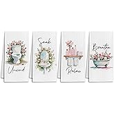 IRTAGANNY Pink and White Rose Decor Bathroom Hand Towels, Rustic Rose Flower Botanical Breathe Unwind Soak Relax Decorative Hand Towel for Bathroom Washroom Spa Gym, 16x24 Inch Set of 4