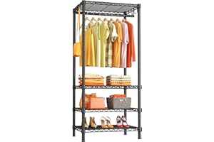 Ulif H4 Mini Portable Closet, 4 Tiers Freestanding Clothing Garment Rack for Small Space, Metal Clothes Wardrobe System for Bedroom, 23.6" W x 14" D x 76.4" H, Load 502 lbs, Black