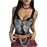 SOLY HUX Women's Graphic Tank Tops Y2k Gothic Notched Neck Sleeveless Going Out Top Streetwear Alternative Clothes