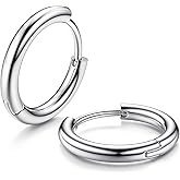 MILACOLATO G23 Solid Titanium Hoop Earrings Implant Grade Hypollergenic Small Huggie Hoop Earrings Hinged Sleeper Cartilage Earrings for Women Men Silver Black 14K Gold Plated 8mm 10mm 12mm