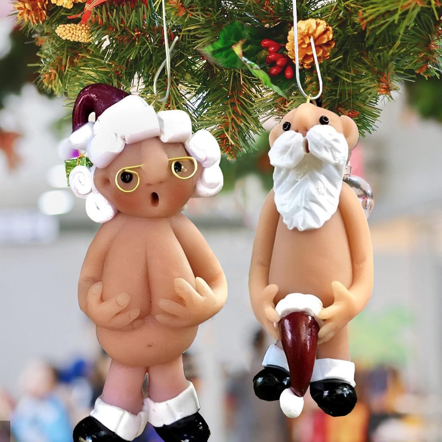 Norhogo 2PCS 8CM Christmas Decorations Naughty Santa Ornament, Christmas Funny Naked Santa Claus Hanging, Naked Santa Funny Xmas Party Decor, Christmas Decorations Bad Santa Party Decor Gifts
