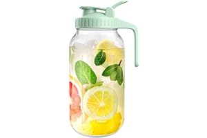 RIGHTLED 2 Quart Wide Mouth Glass Pitcher with Lid, 64oz Mason Jar Pitcher, Leak-proof Iced Tea Pitcher,Heavy Duty Container for Fridge Sweet Tea,Juice,Cold Brew Coffee,Breastmilk Storage Drinks-1PACK/Green