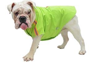 Lovelonglong Fashion Hooded Pet Dog Raincoat, Lightweight Dog Rain Jacket Zipper Closure Rain Poncho with Reflective Strip for English Bulldog American Pit Bulls Green B-XL