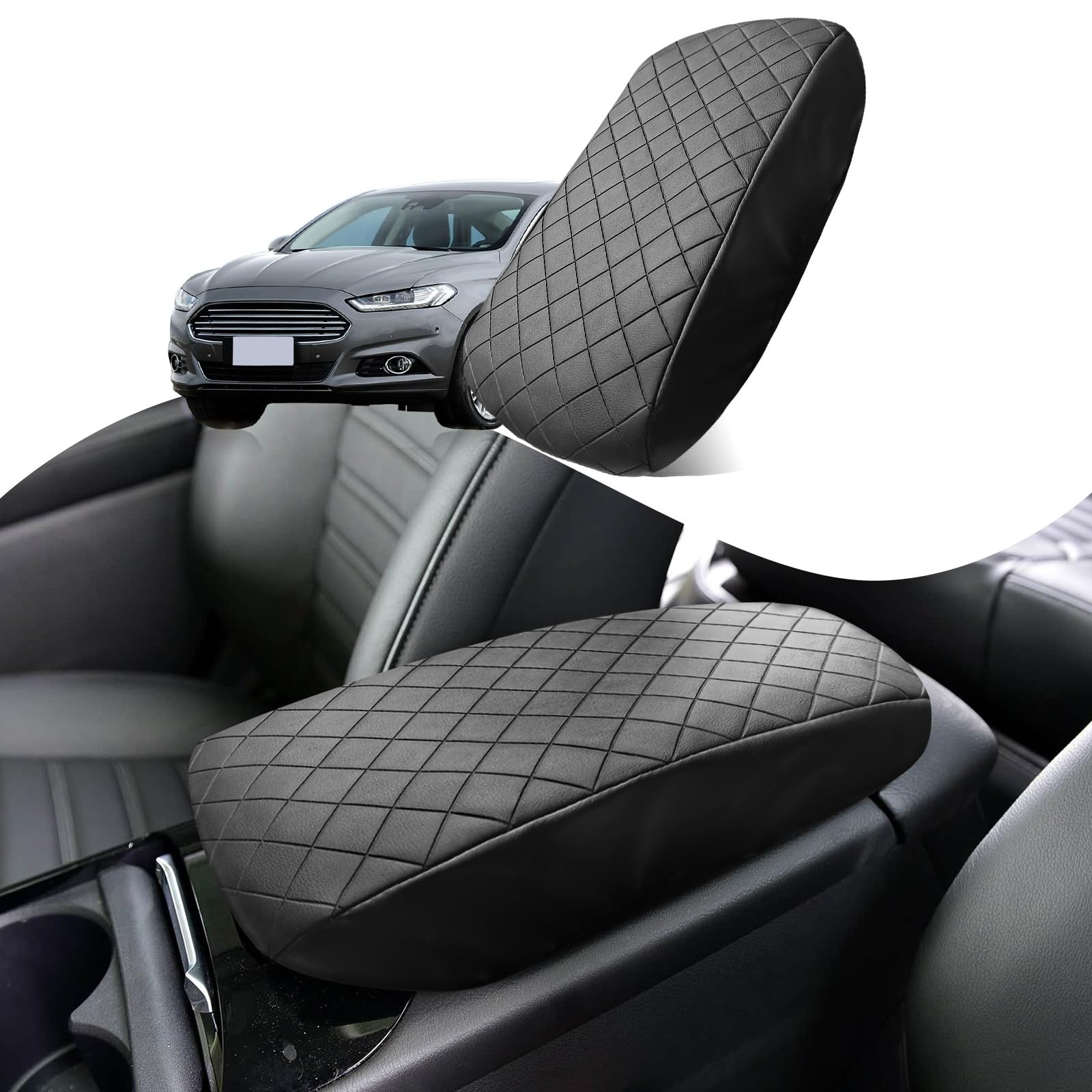 Photo 1 of nuoozy Center Console Cover Compatible with Ford Fusion 2013-2016 Leather Armrest Box Cushion Cover Middle Console Pad