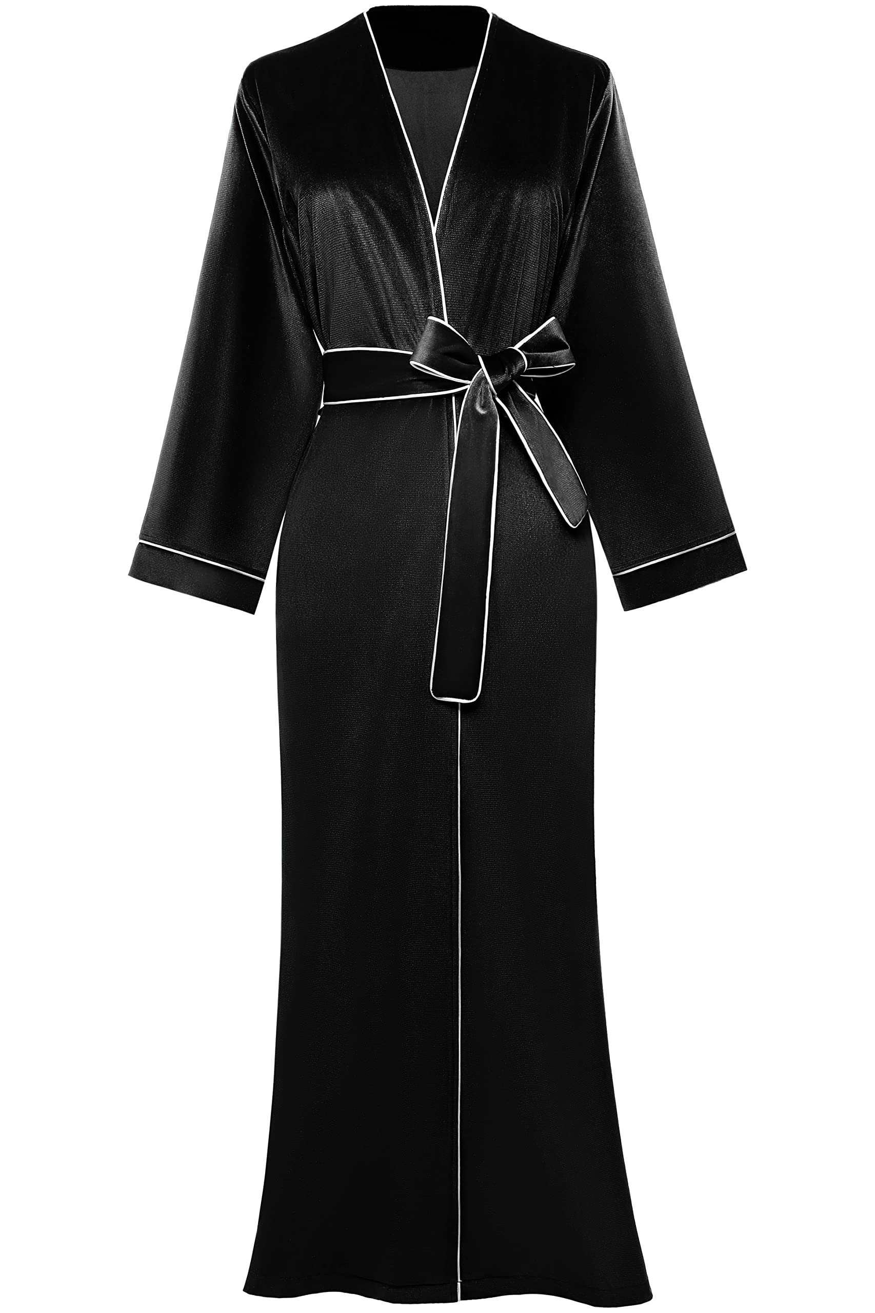 Photo 1 of PRODESIGN Women's Long Velvet Robe Soft Warm Bathrobe Pure Color Sleepwear with Trim Loose Nightgown