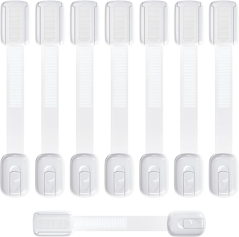 ECHOCUBE 8 Pack Adjustable Child Safety Cabinet Locks White 3M Adhesive