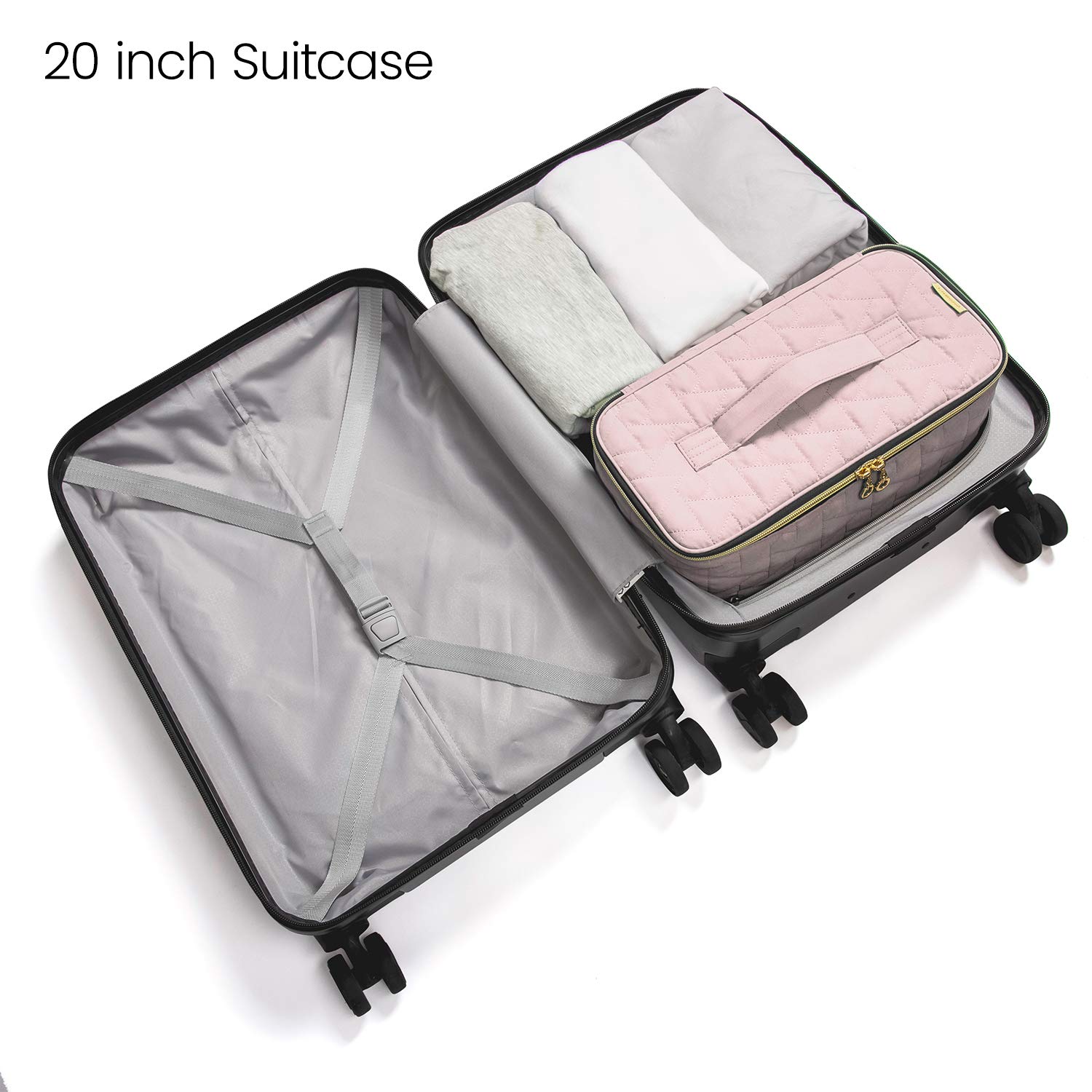 BAGSMART Makeup Bag Cosmetic Bag Large Toiletry Bag Travel Bag Case Organizer for Women, Soft Pink : Beauty