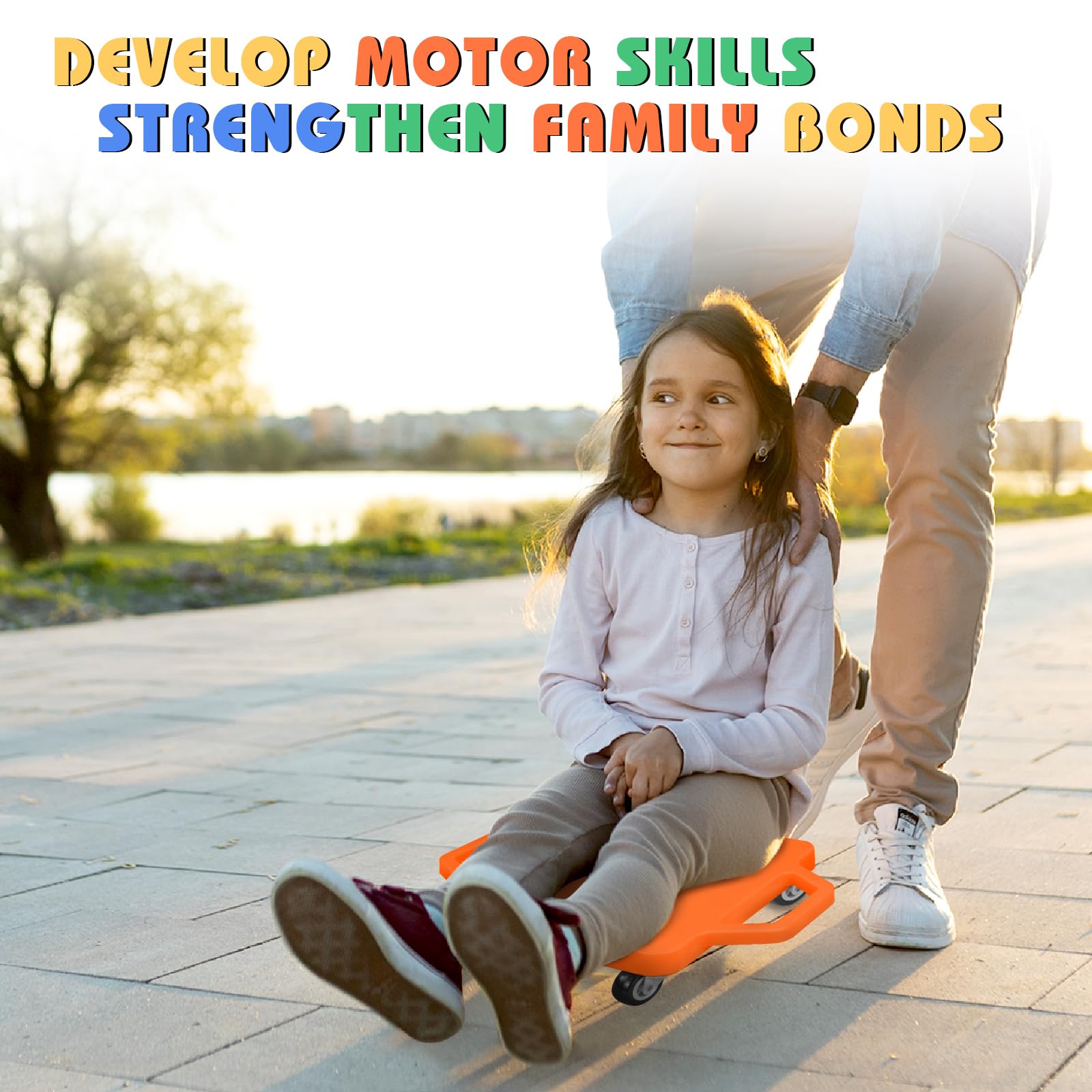 4 Scooter Boards with Handles for Kids Sitting, Floor Scooters Gym Scooters Set with Ropes for School Gym Activities and Indoor Outdoor Play