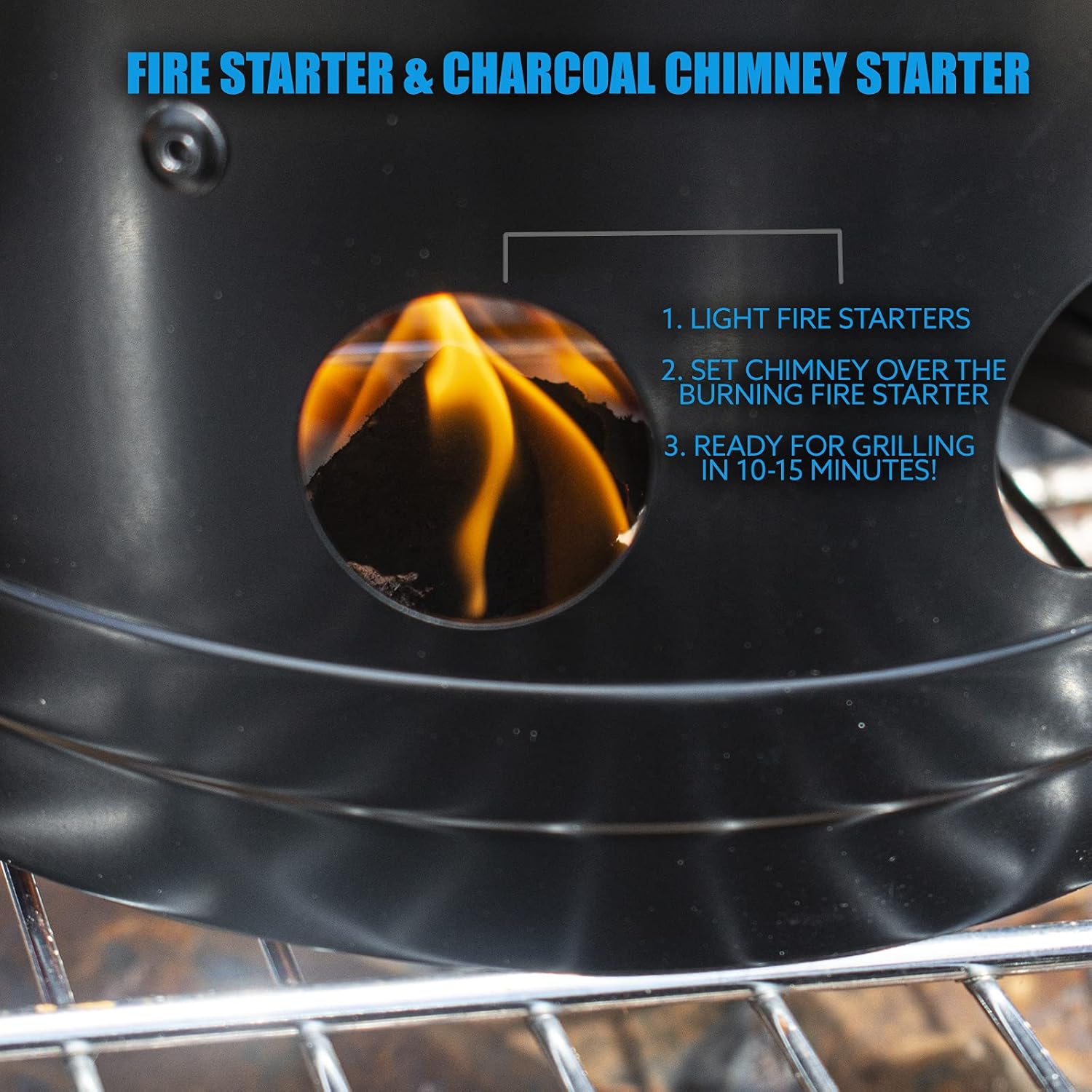 Kona Flash/Fire Charcoal Chimney Starter - 10 Minute Ready Time - for Charcoal Briquettes & Hardwood Lump Coal BBQ Grills : Garden & Outdoor