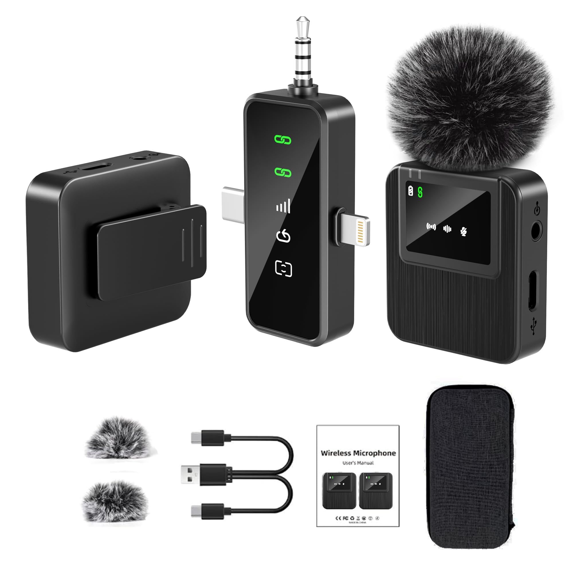 Photo 1 of BAILIXIN 3-in-1 Mini Microphone for iPhone, Android, Camera - 328ft Long Range, 20H Battery Life, Wireless Microphones, Lapel Mic with AI Noise Reduction for Video Recording, YouTube, TikTok
