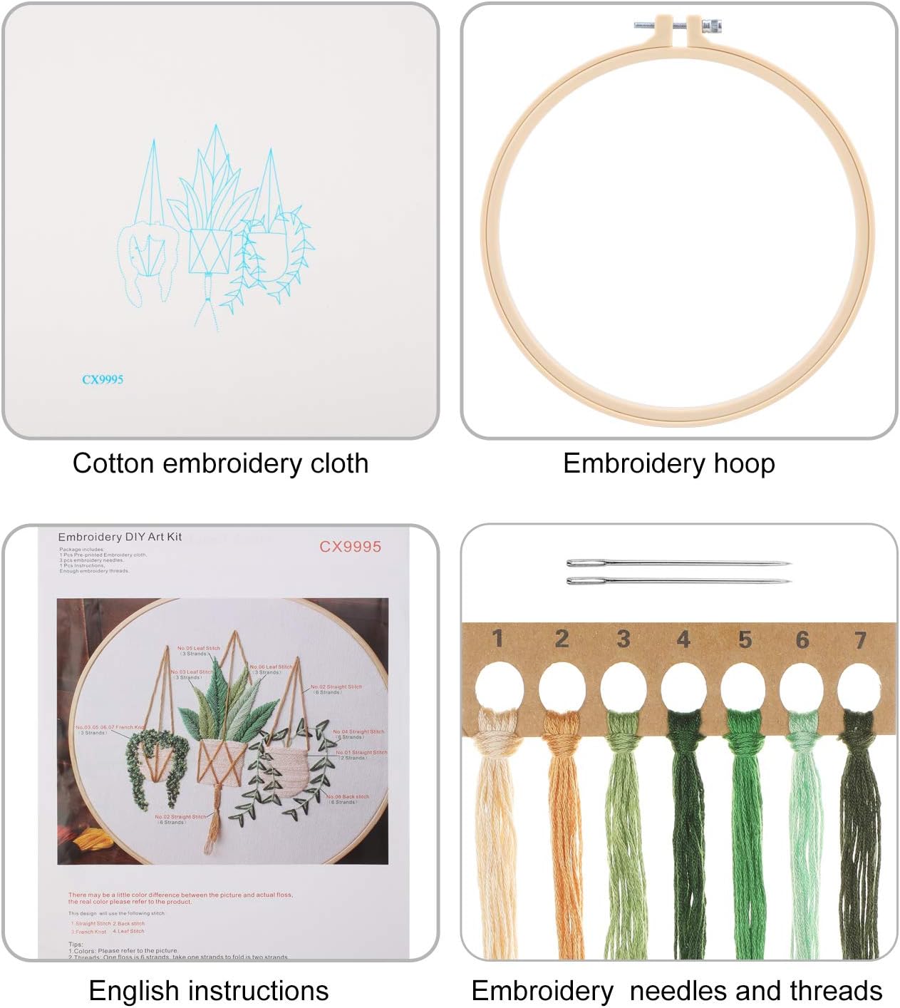 MWOOT Full Range Embroidery Starter Kit, DIY Cross Stitch Stamped Embroidery Kit for Adults Beginner Starter (Plants Flowers) - Image 5