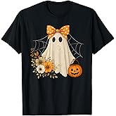 Coquette Ghost Halloween Flower Ghost Spooky Lace Ghost T-Shirt