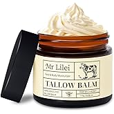 Lilei Beauty Organic Grass-Fed Beef Tallow Balm with Raw Honey - Face & Body Moisturizer - Natural Whipped Skin Care Cream for Dry Skin- Hydrating Body Lotion for Nourishment (Unscented, 115g/4.06oz)