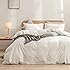 BESTOUCH Cotton Solid Duvet Cover Set Linen Feel Off White Queen | Washed Cotton, Linen Feel, Soft Wrinkle Texture, Hidden Zi