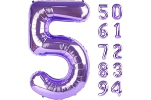 IWERP Purple 5 Balloon, Number Balloon 40 Inch, Purple and Black Party Supplies, 5th Birthday Balloon Decorations, 5 Number Balloons, Number 5 Balloon
