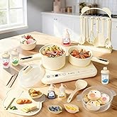 FIGDMI Mini Cooking Sets Real Kitchen for Food Making, Junior Easy Montessori Educational (Beige)