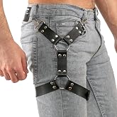 Leather Leg Harness for Men Punk Black Leather Thigh Leg Garter Caged Body Harness Rave Thigh Holster Strap for Women or Men Festival Rave Costume