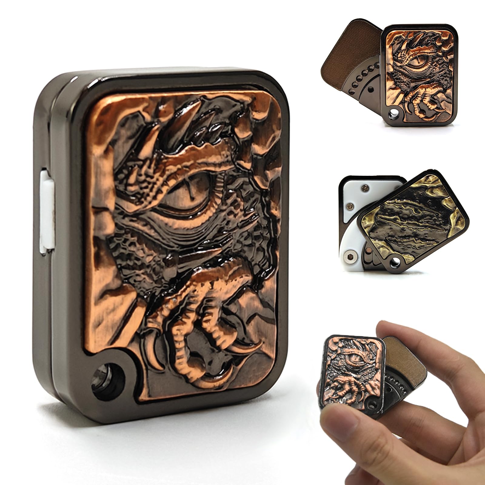 Evil Dragon Fidget Slider, EDC Fidget Toys Adults Haptic Slider, Home Office Gadgets Executive Desk Toy for Keep Focus & Stress Relief, Gift for Him (Copper/Brass)