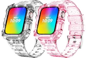 ABELTA Compatible for Apple Watch Band 38mm 40mm 41mm 42mm 44mm 45mm with Bumper Case Cover for Women Men, Clear Crystal Durable Sport Transparent Protective Band for Apple Watch Series 8 7 6 5 4 3 2 1 SE